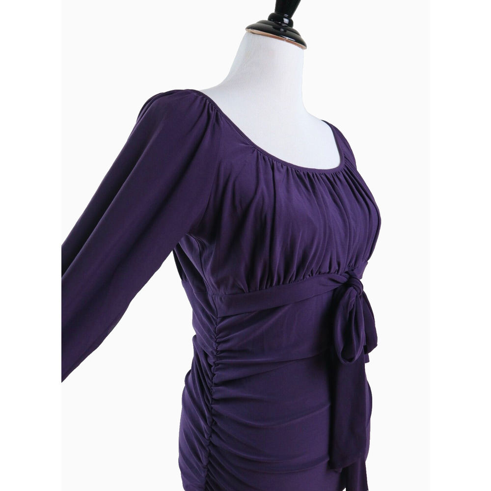 Frank Lyman Size 10 Gathered Bust Bodycon Mini Dress Ruched Purple - Picture 6 of 9